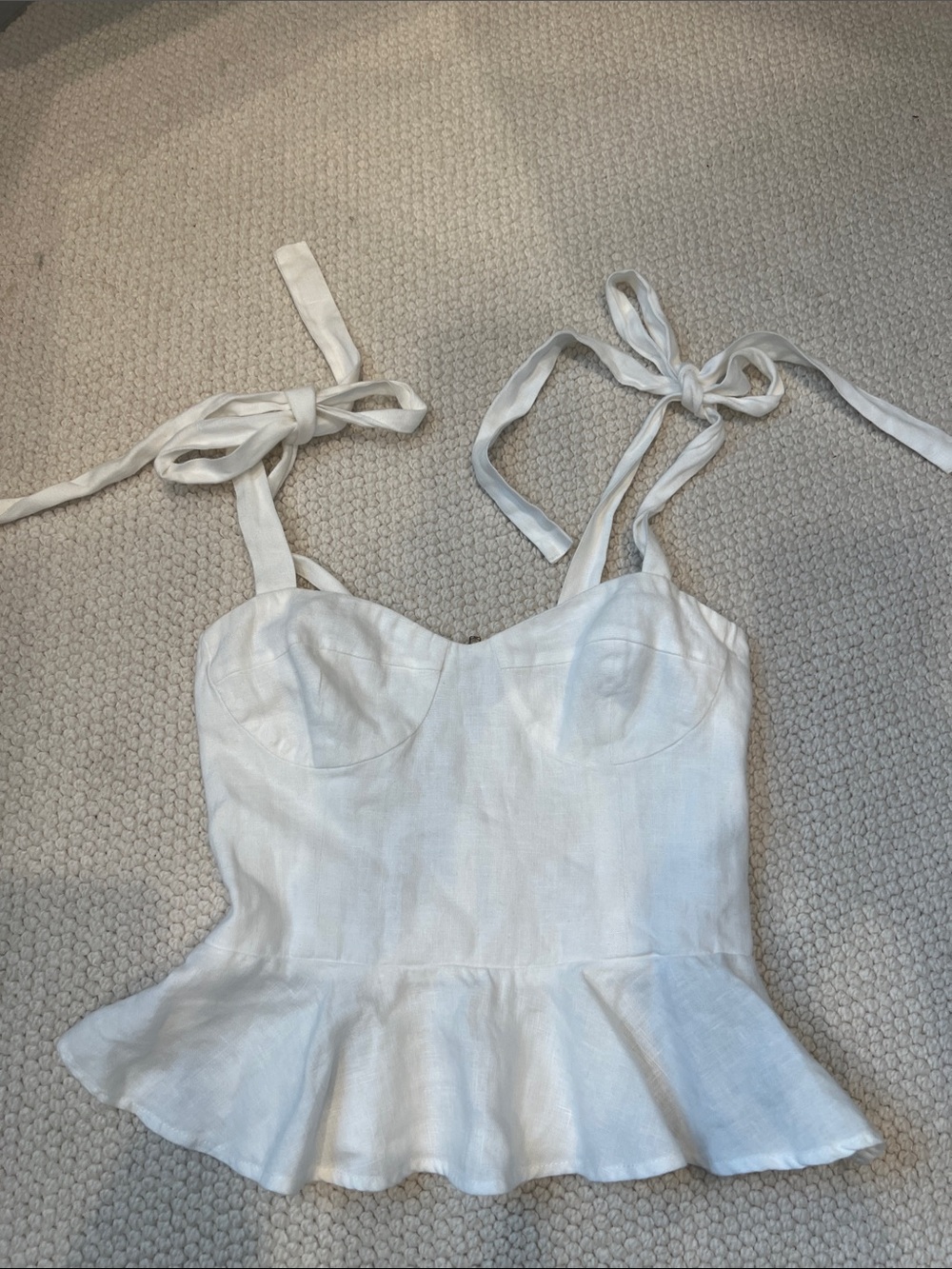 Reformation White Tie-Shoulder Linen Peplum Camisole 4